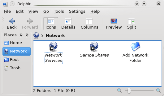 KDE dolphin main window with Network tab selected