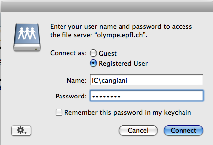 Finder: remote share credentials